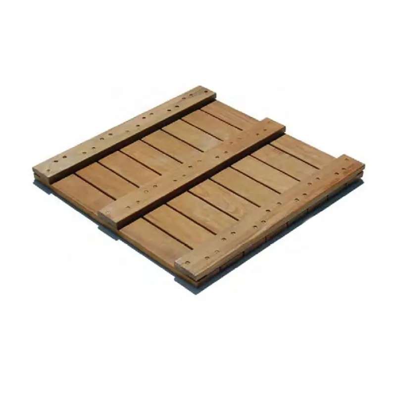 Kempas hardwood interlocking deck tile, 24 inch square, top view