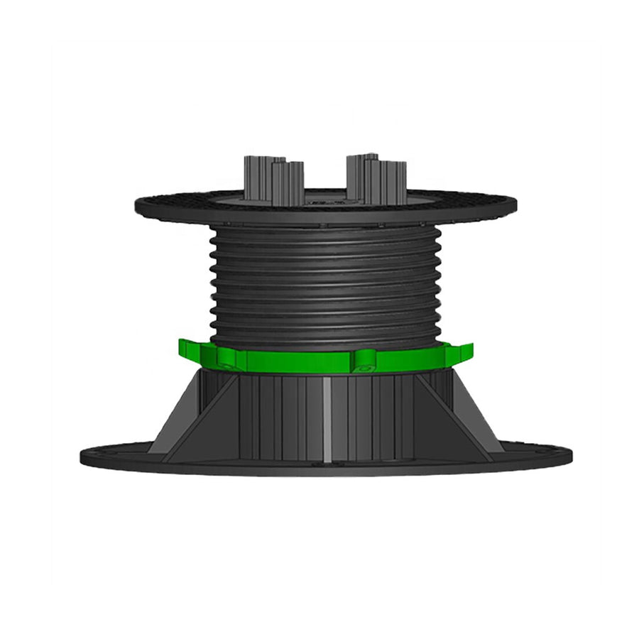 Adjustable deck pedestal that supports wood deck tiles and pavers