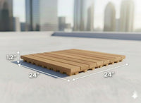 Measuring a Kempas wood deck tile before installation